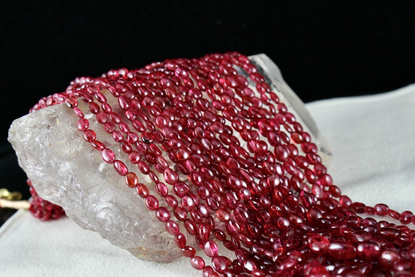 Natural Spinel Beaded Necklace 11 Line 631 Cts Well Matched Cabochon Red Strings
