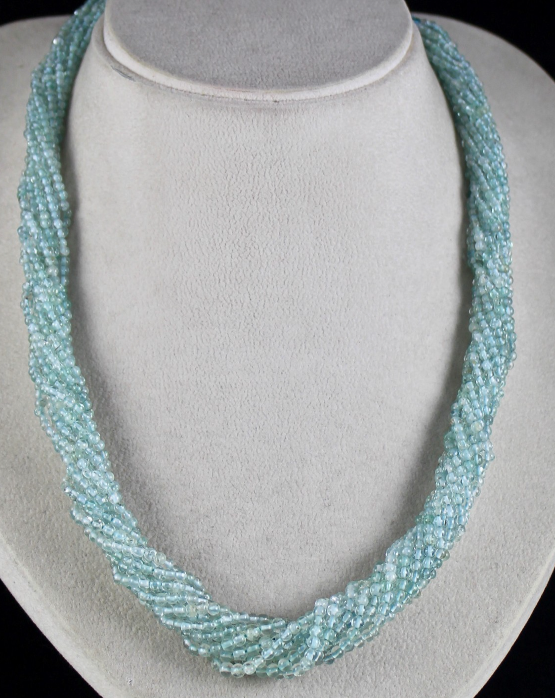 Natural Blue Aquamarine 380 Ct Round Beaded Sterling Silver Necklace