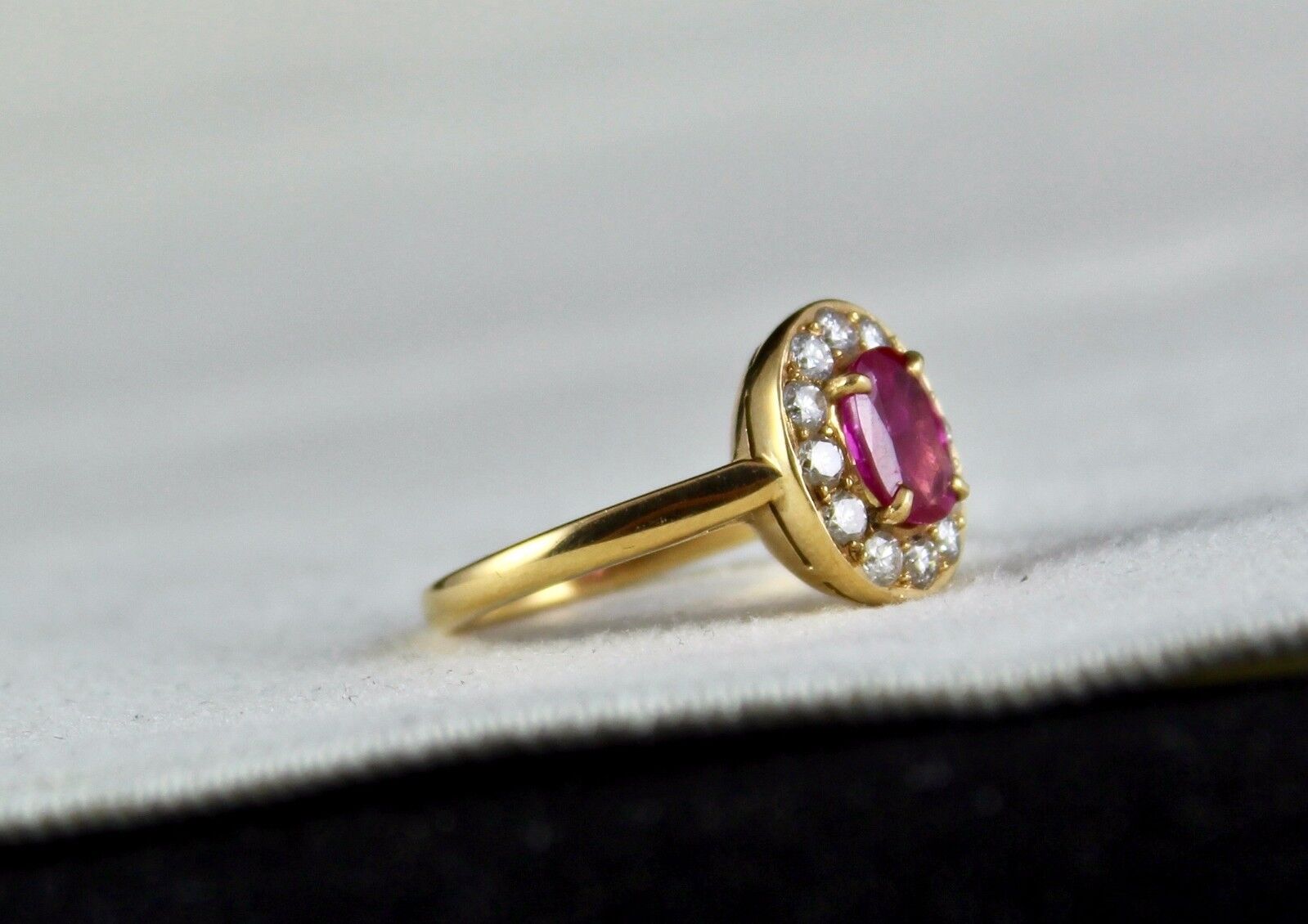 NATURAL HEATED RUBY RING 1.03 CTS OVAL STONE DIAMOND CUT 18K YELLOW GOLD