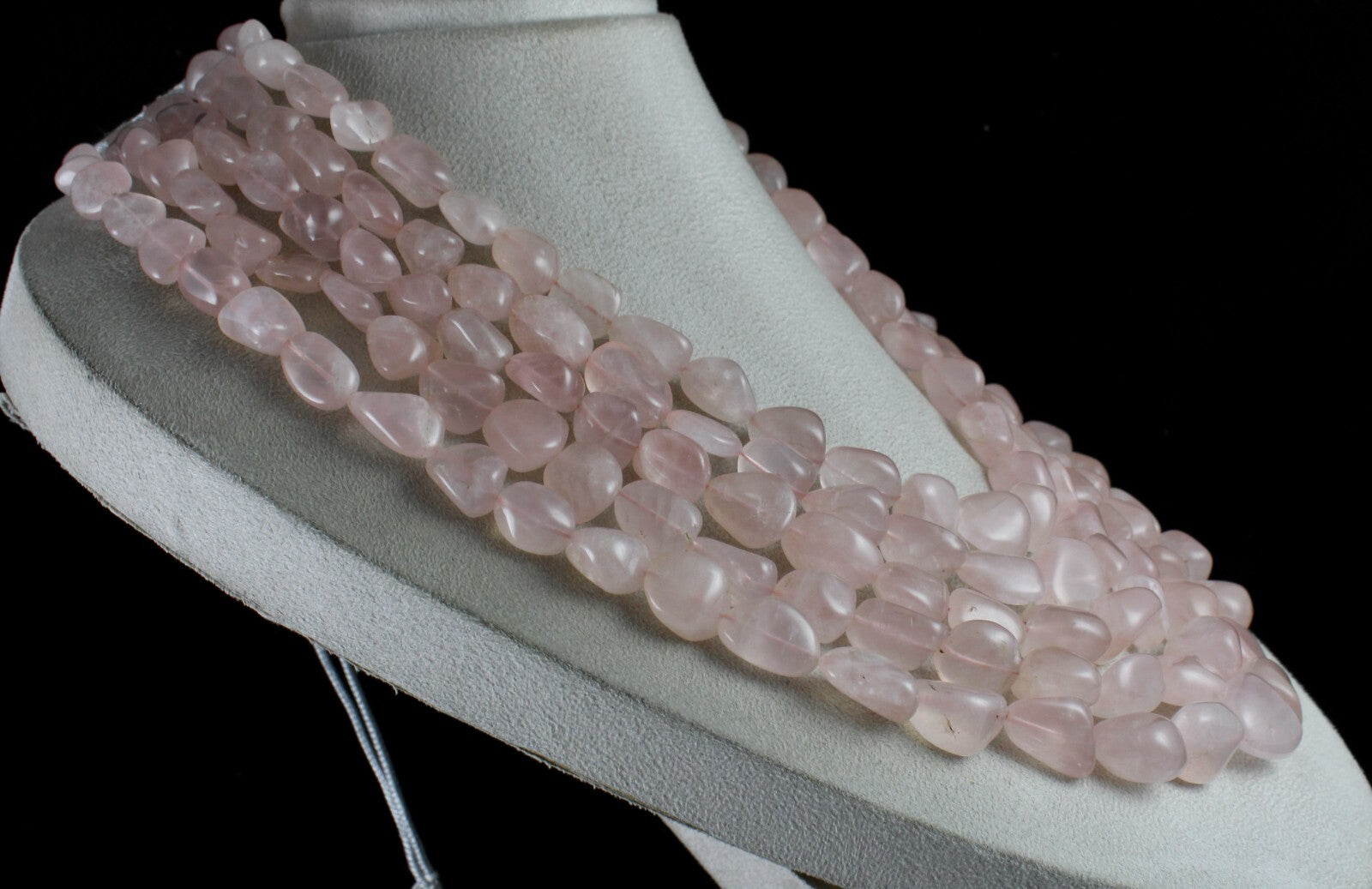 Natural Rose Quartz Beaded Necklace Cabochon Gemstone Long String 5 L 2513 Ct