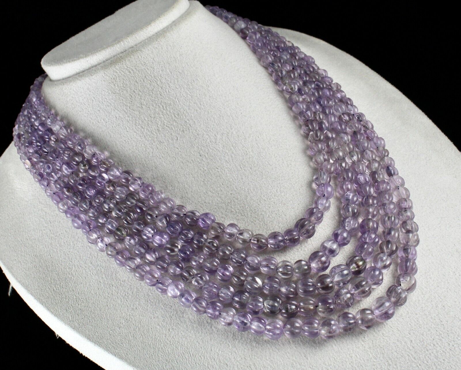 Natural Amethyst Beads Carved Melon 5 L 947 Ct Purple Gemstone Antique Necklace