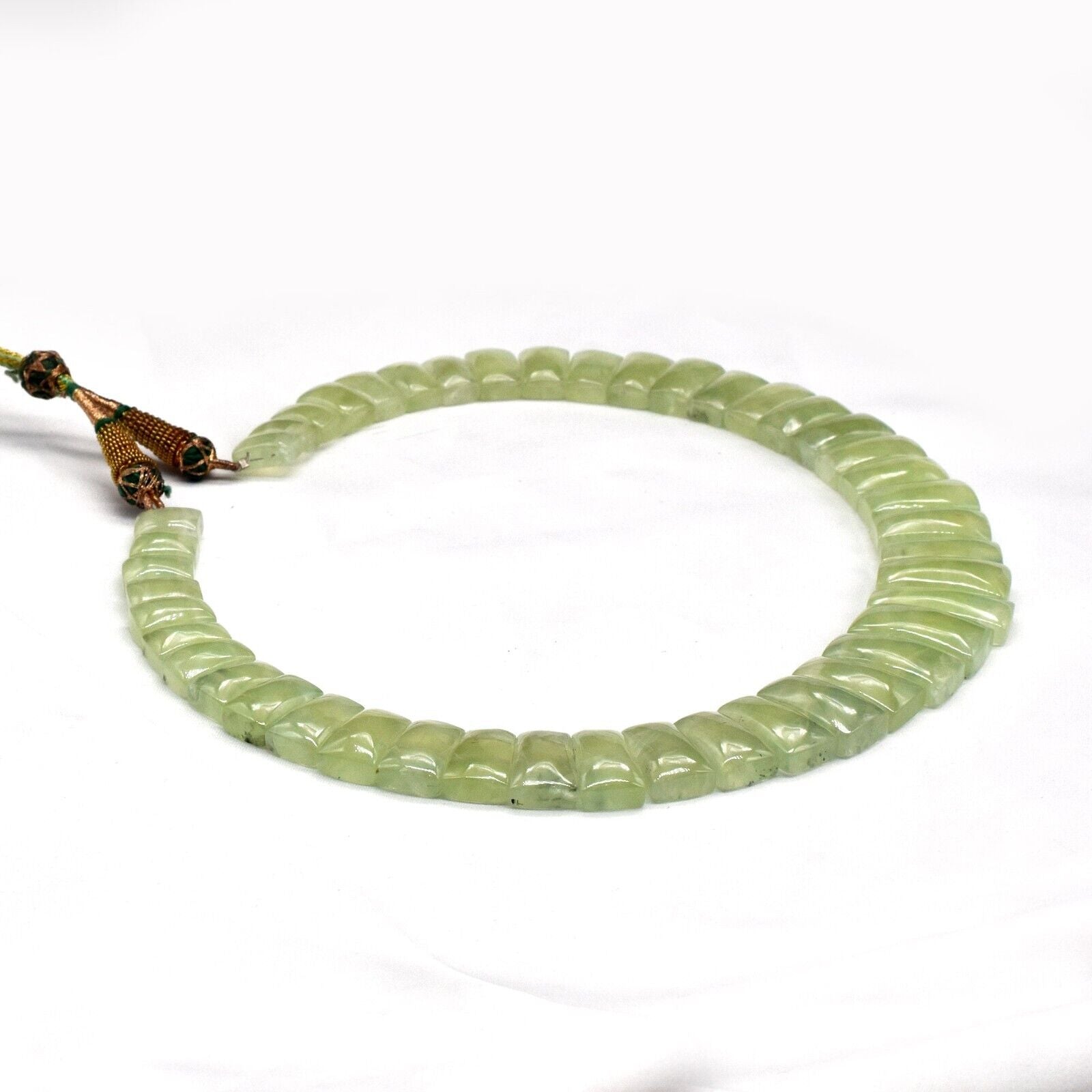 Natural Green Prehnite Flat Cut 574 Ct Fine Gemstone Semi Precious Necklace