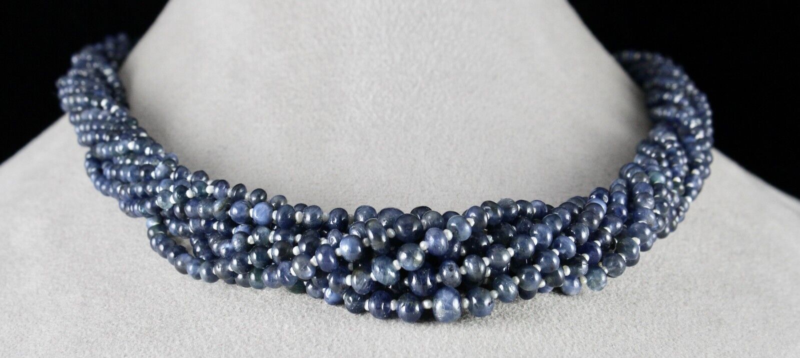 Certified Blue Sapphire & Pearl Round Beaded Necklace -11 L/649 Ct /Silver Clasp