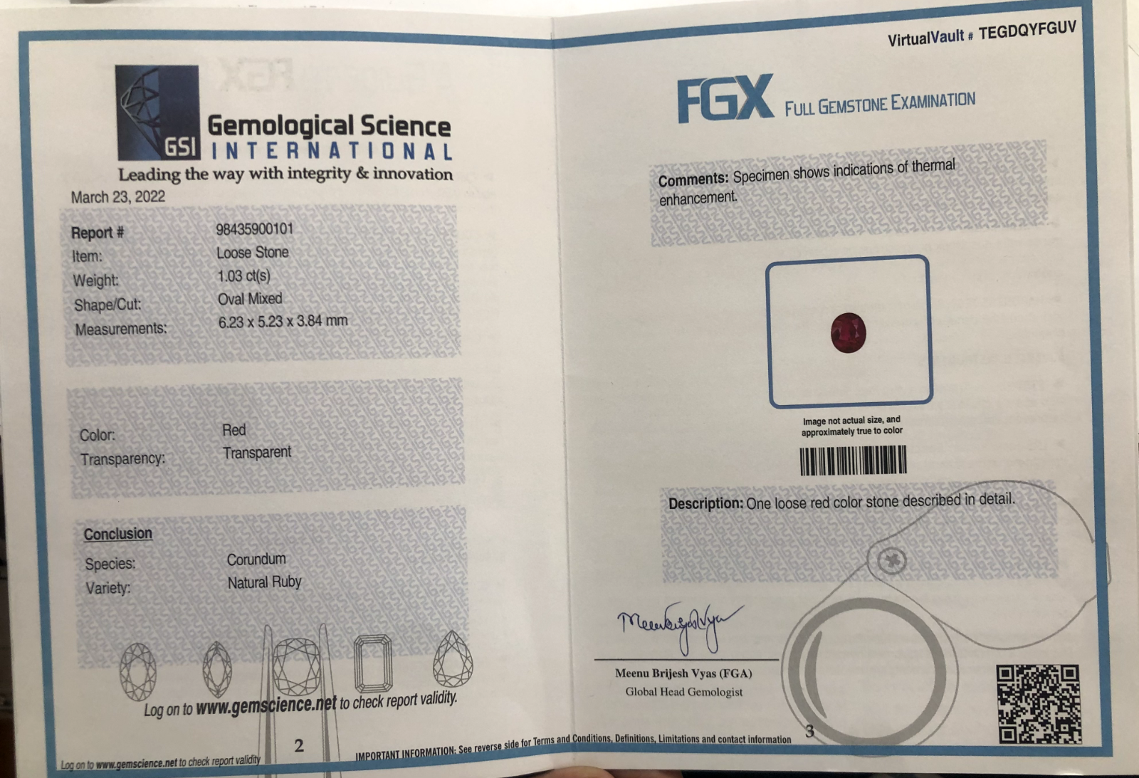 Certified Natural Heated Burma Ruby 1.03ct Oval Cut Gemstone Ring Pendant