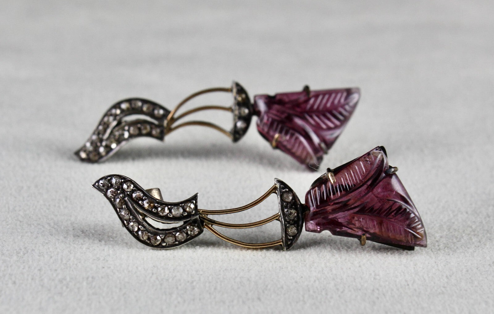 Antique Pink Tourmaline 10.00ct Natural Diamond Victorian Sterling Earring