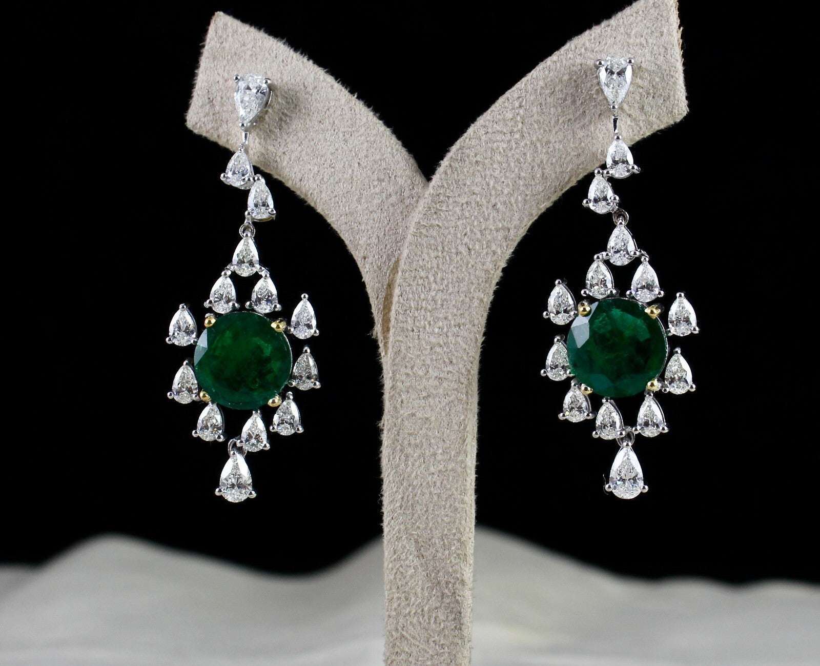 Certified 18k Gold Zambian Emerald 49.6ct Natural Diamond Cut Dangle Earrings