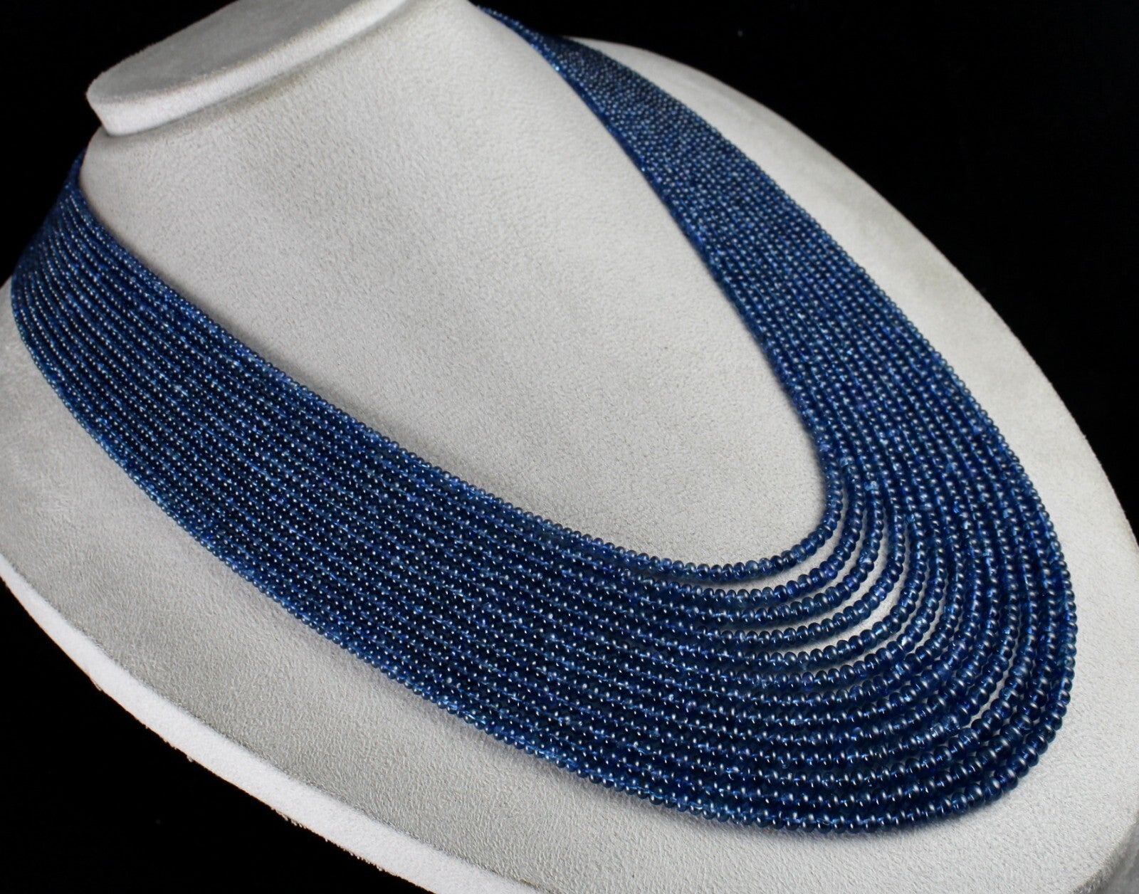 Certified Natural Blue Sapphire Beads Necklace, 13 L 906 Ct Burma Gemstone