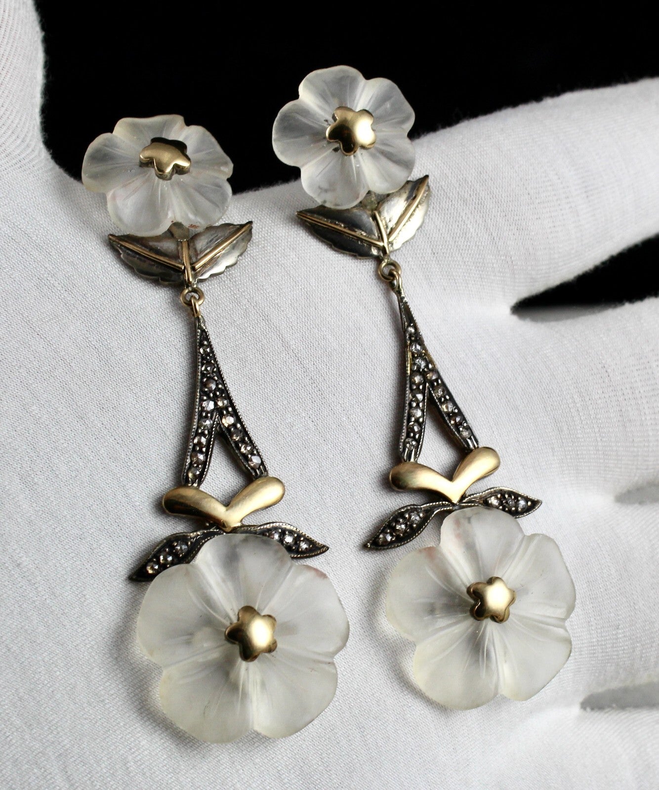 Natural Rock Crystal Quartz 114.7ct Natural Diamond 18k Gold 925 Silver Earrings