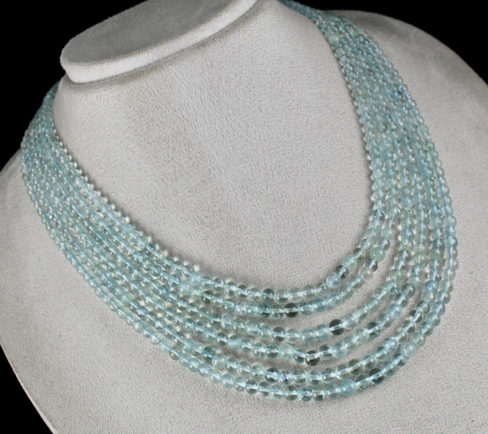 NATURAL BLUE AQUAMARINE BEADS ROUND 6 STRING 488 CTS GEMSTONE FINE NECKLACE