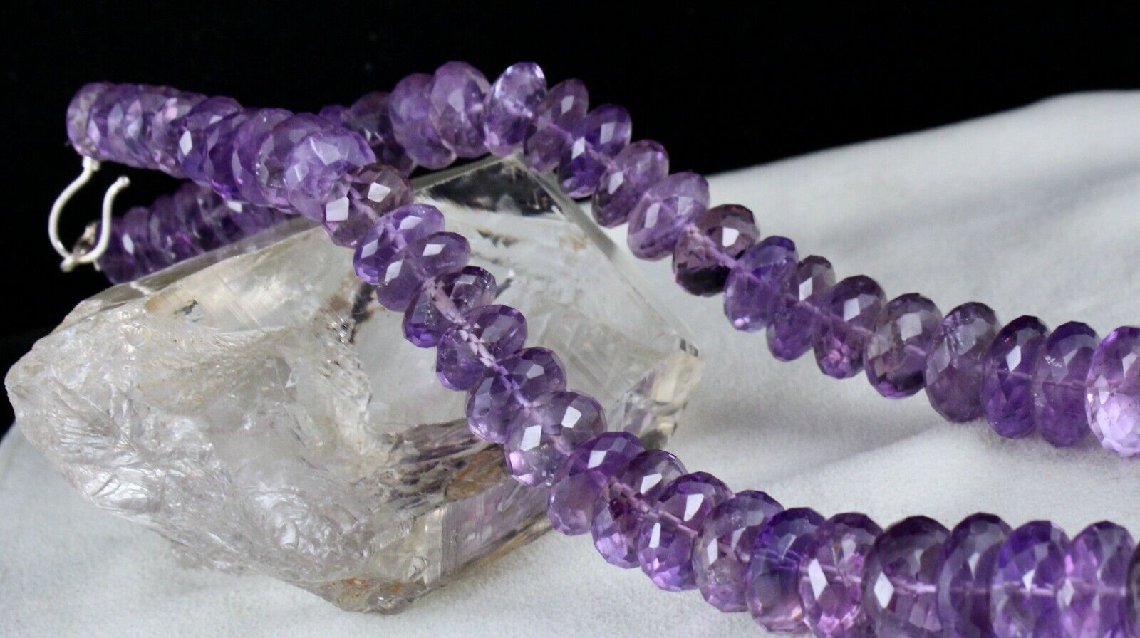 Natural Brazilian Amethyst Beads Faceted Round 1220 Cts Gemstone Silver Necklace