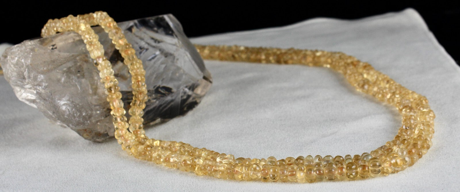 Vintage Natural Yellow Citrine Necklace 404 Ct Carved Round Beads Gemstone 2 L