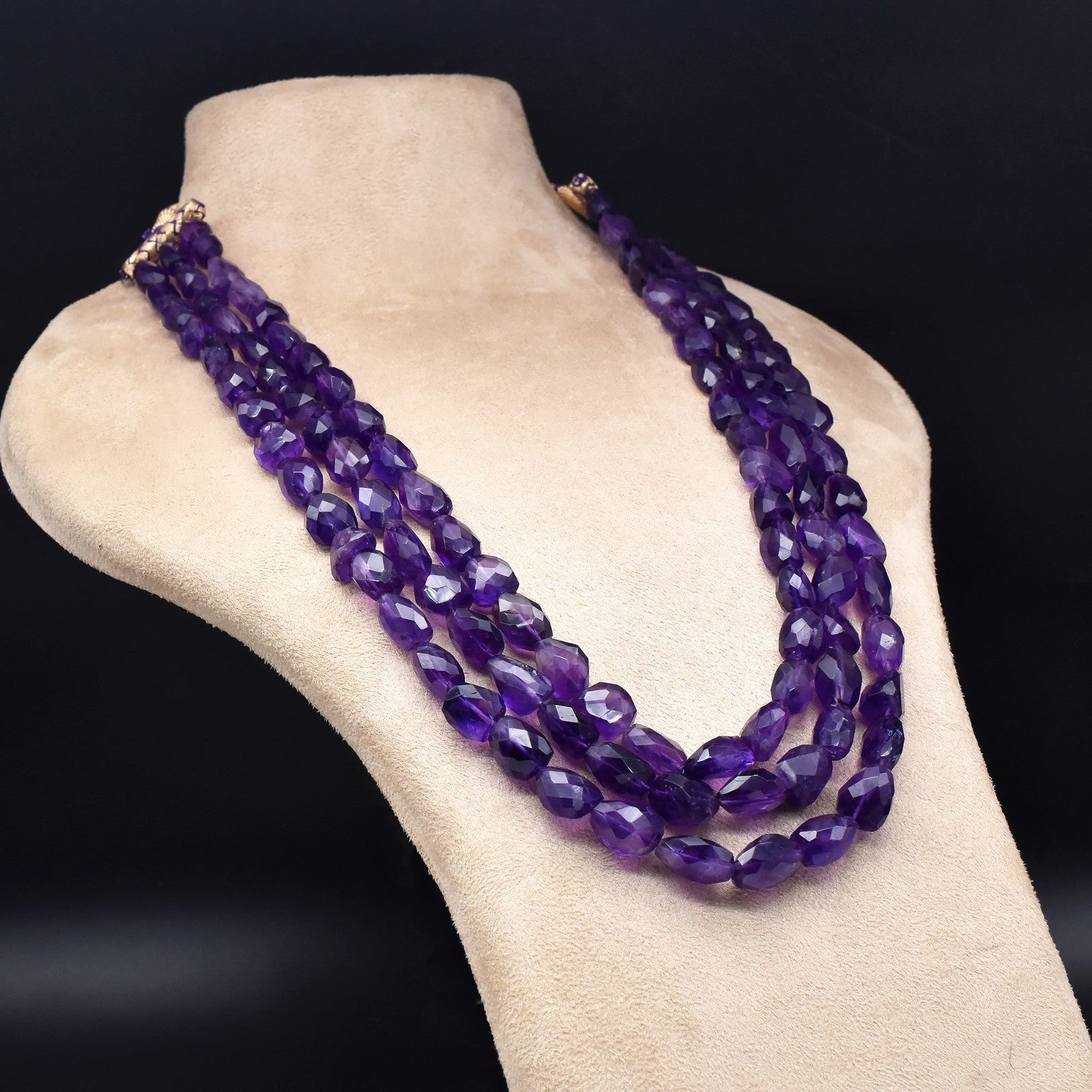Natural Amethyst Faceted Tumble Beaded Necklace 3L 774 Ct Purple Gemstone String