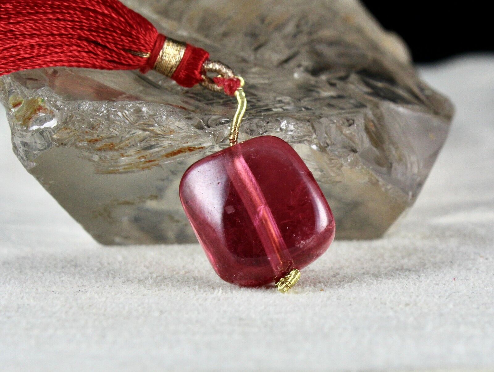 NATURAL PINK TOURMALINE RUBELLITE SQUARE BEAD 31.28 CTS GEMSTONE HANGING PENDANT