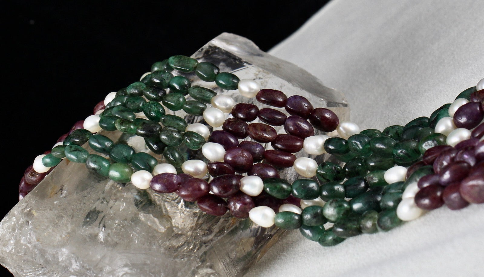 Certified Antique Natural Ruby 10ct Emerald Pearl Bead 550 Ct Gemstone Necklace