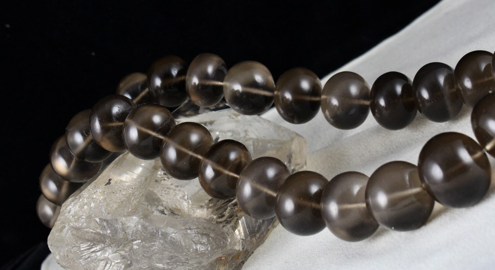 Natural Smoky Quartz 1633 Ct Round Beads Sterling Silver Gemstone Necklace