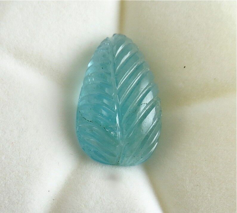 Natural Blue Aquamarine Carved Pear Leaf 26x16mm 31.80 Ct Gemstone Ring Pendant