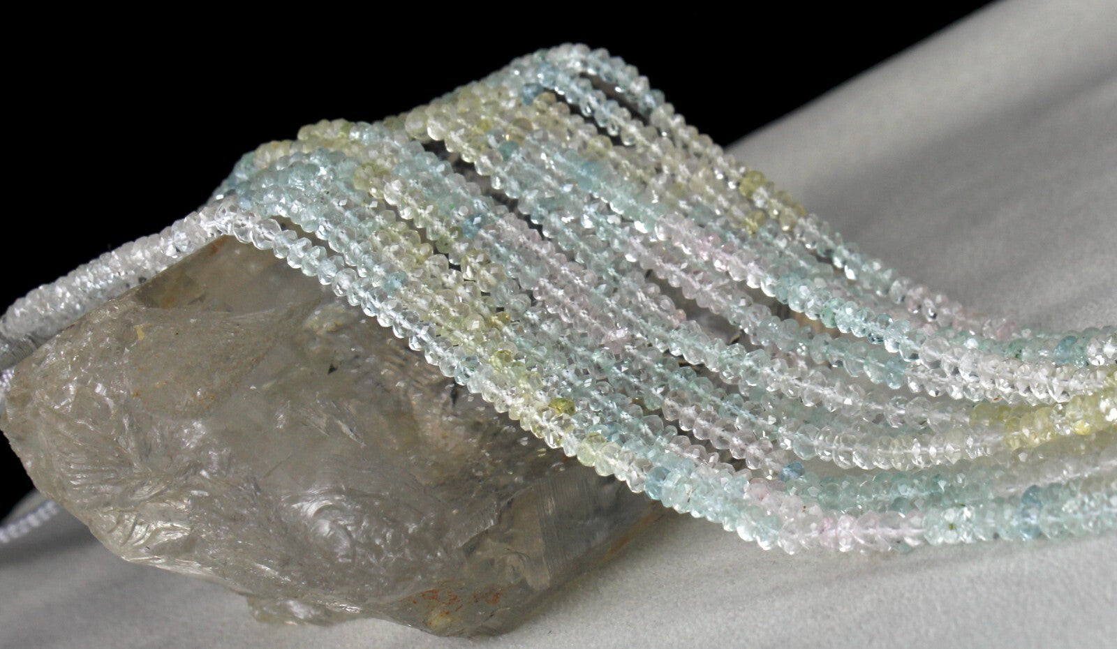 Natural Multi Aquamarine Necklace 392 Carats Gemstone Fine Faceted 7 Line Beads