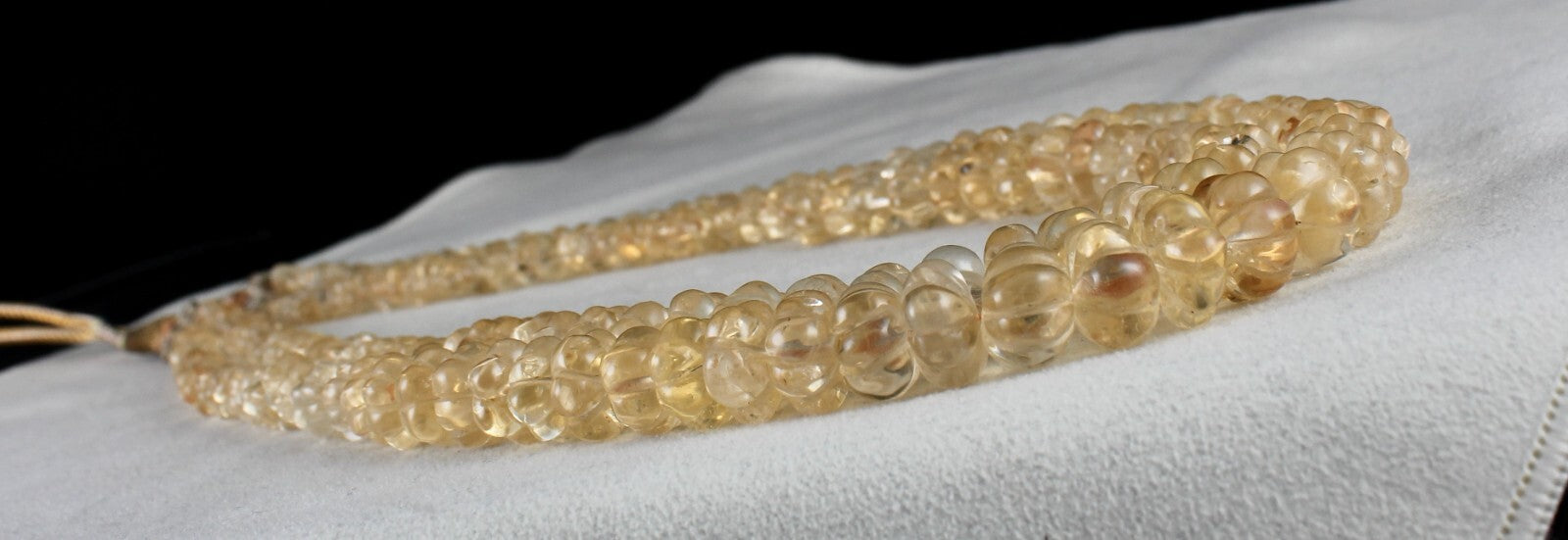 Natural Yellow Citrine 558 Ct Beads Carved Round Gemstone Vintage Necklace