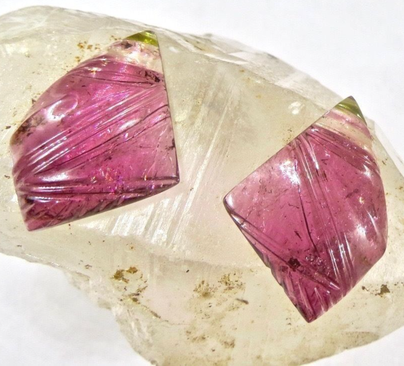 NATURAL MULTI PINK TOURMALINE CARVED 23.65 CARATS GEMSTONE FOR EARRING PENDANT