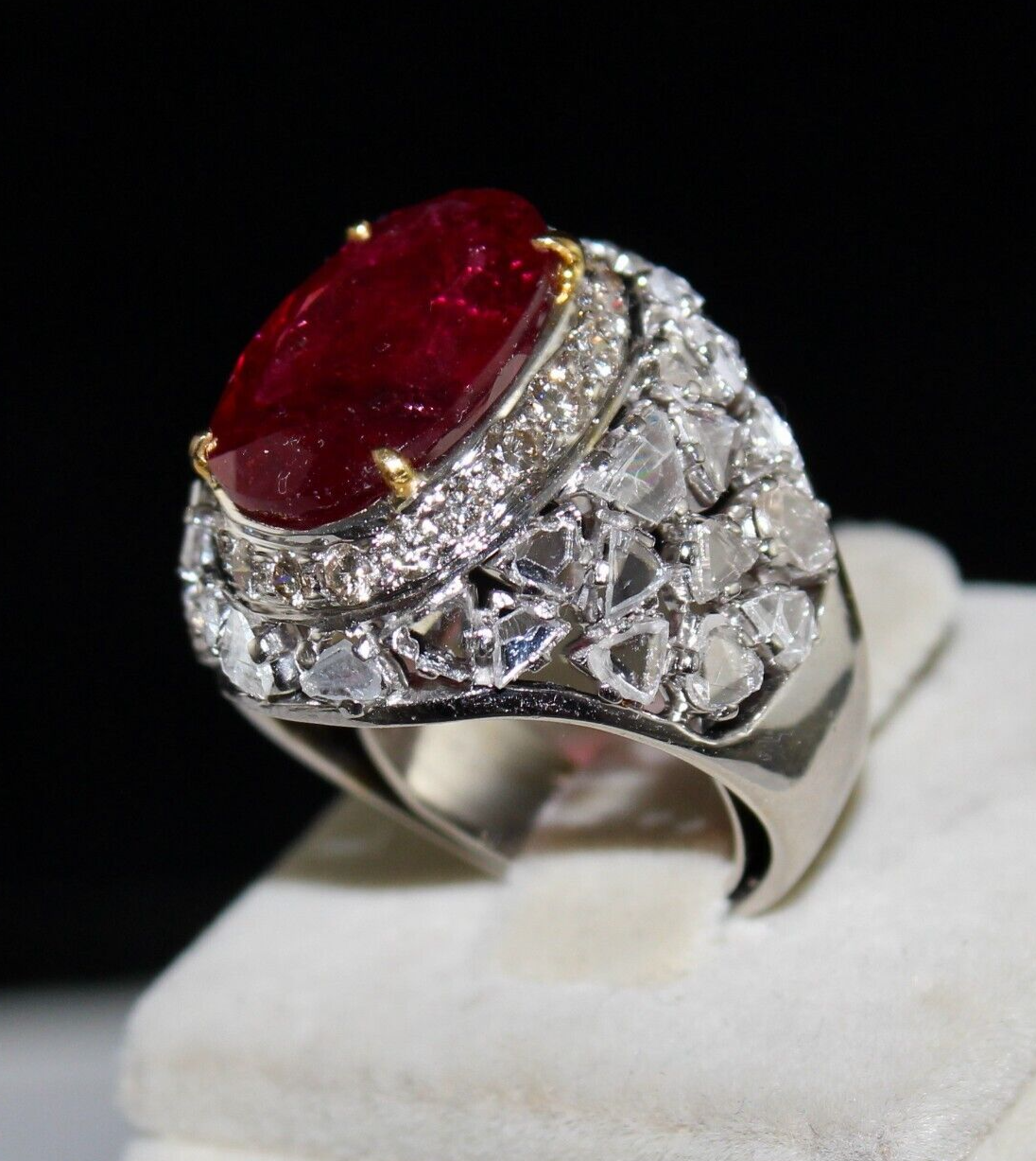 Certified Natural Rubellite Tourmaline 10ct Diamond 18k Gold Vintage Ring