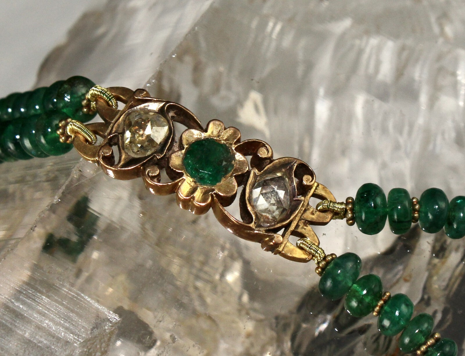 Certified Antique Emerald 10ct Natural Diamond 22k Gold Bracelet Emerald Beads
