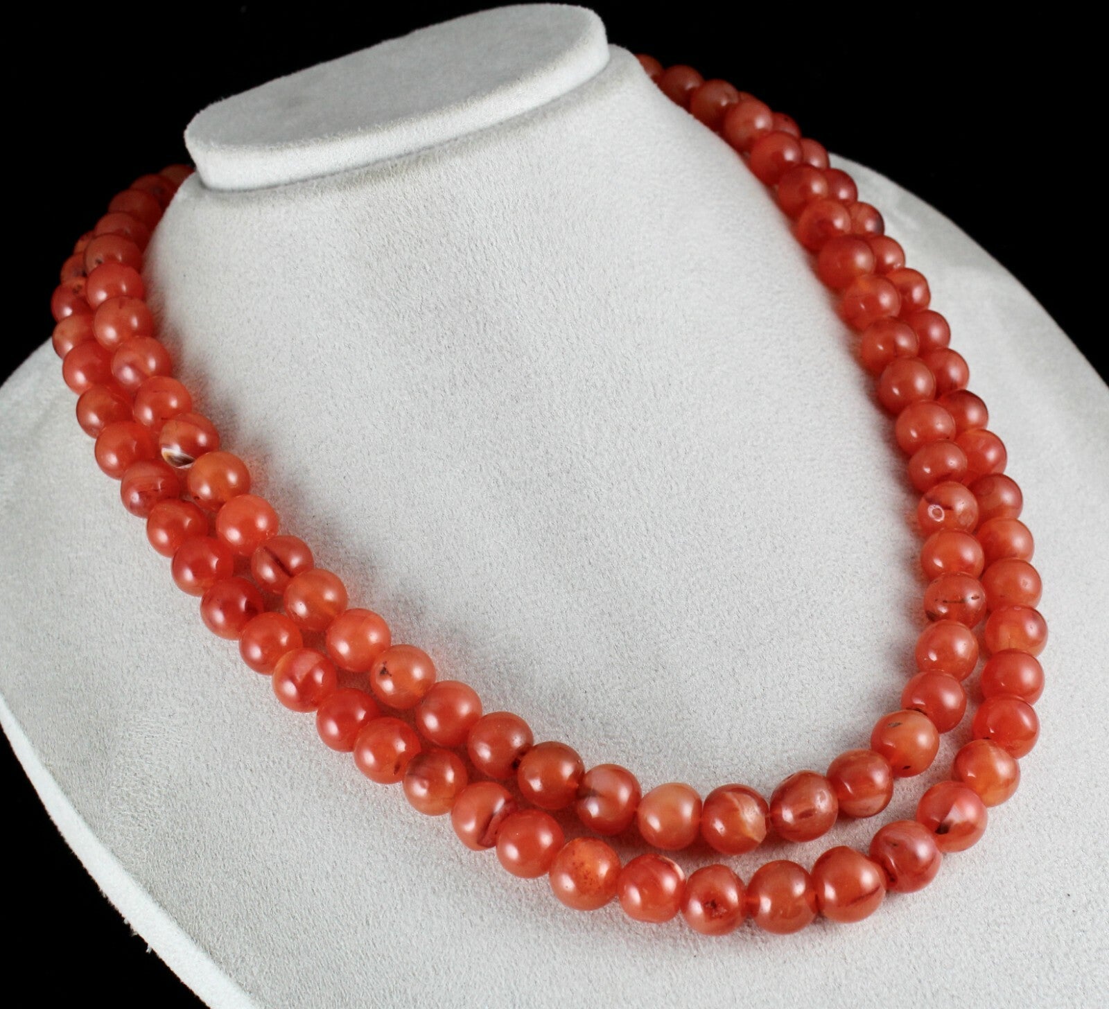 Natural Red Carnelian 929 Carats Beads Round 2 Line Fashion Necklace
