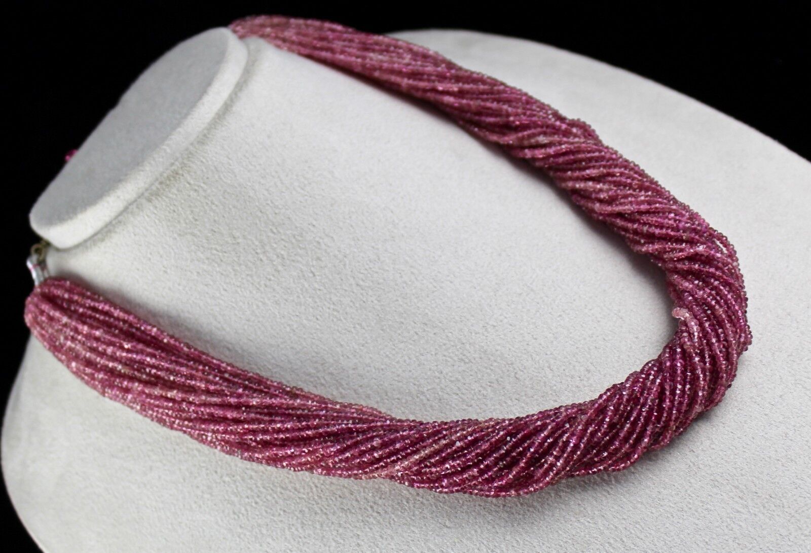 NATURAL PINK TOURMALINE BEADS FACETED 915 CTS GEMSTONE LADIES SILVER NECKLACE