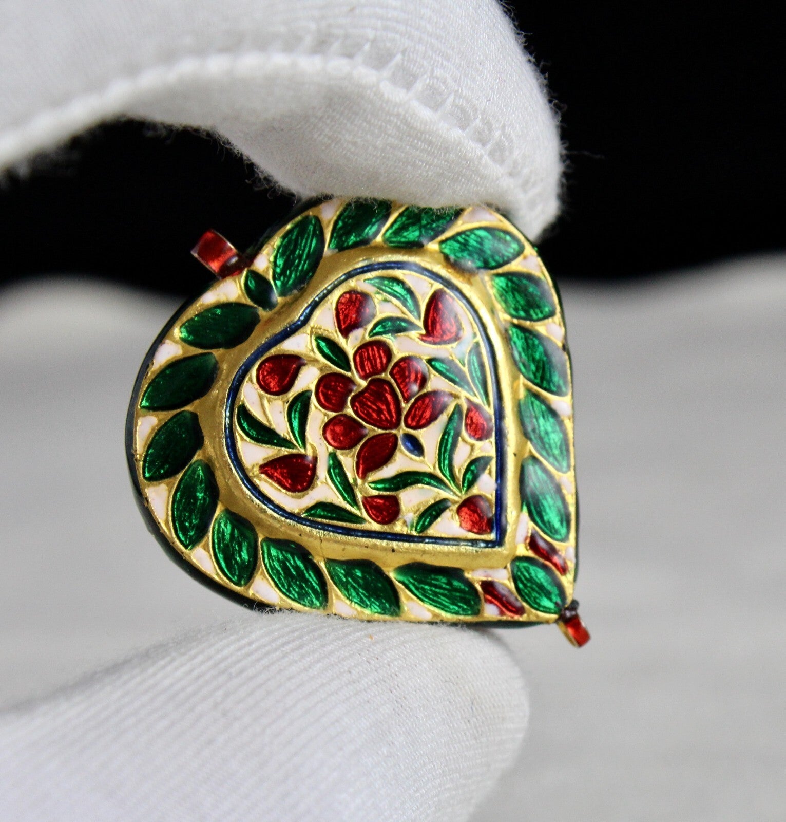 Antique Green Blue Jadau 62.75ct Natural Diamond 22k Kundan Meena Gold Pendant