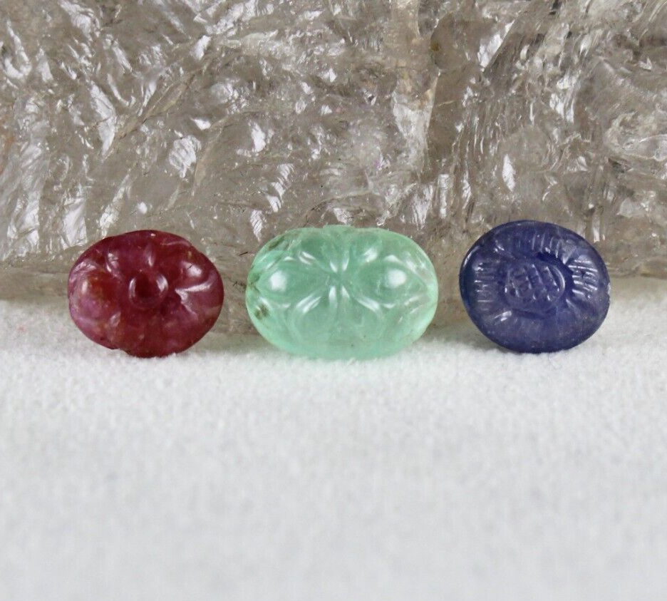 Certified Natural Emerald Ruby Sapphire 10.86 Ct 3 Stone Ring Sterling Silver