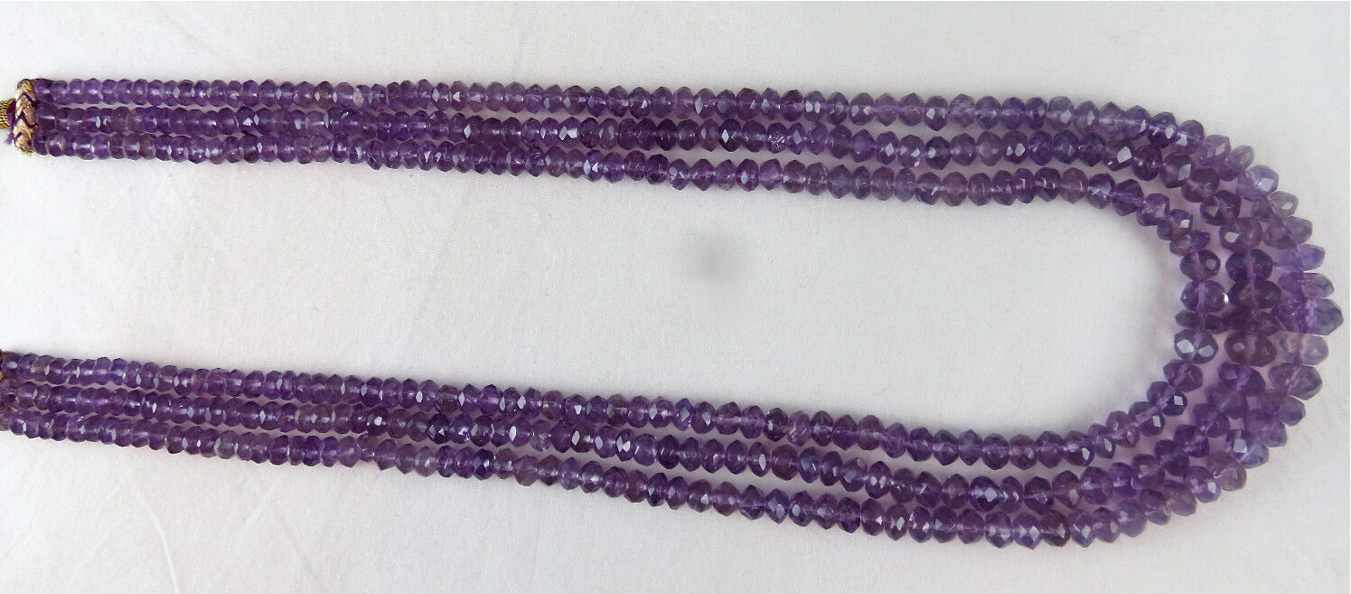 NATURAL AMETHYST BEADS FACETED ROUND 3 LINE 375 CARATS GEMSTONE FASHION NECKLACE