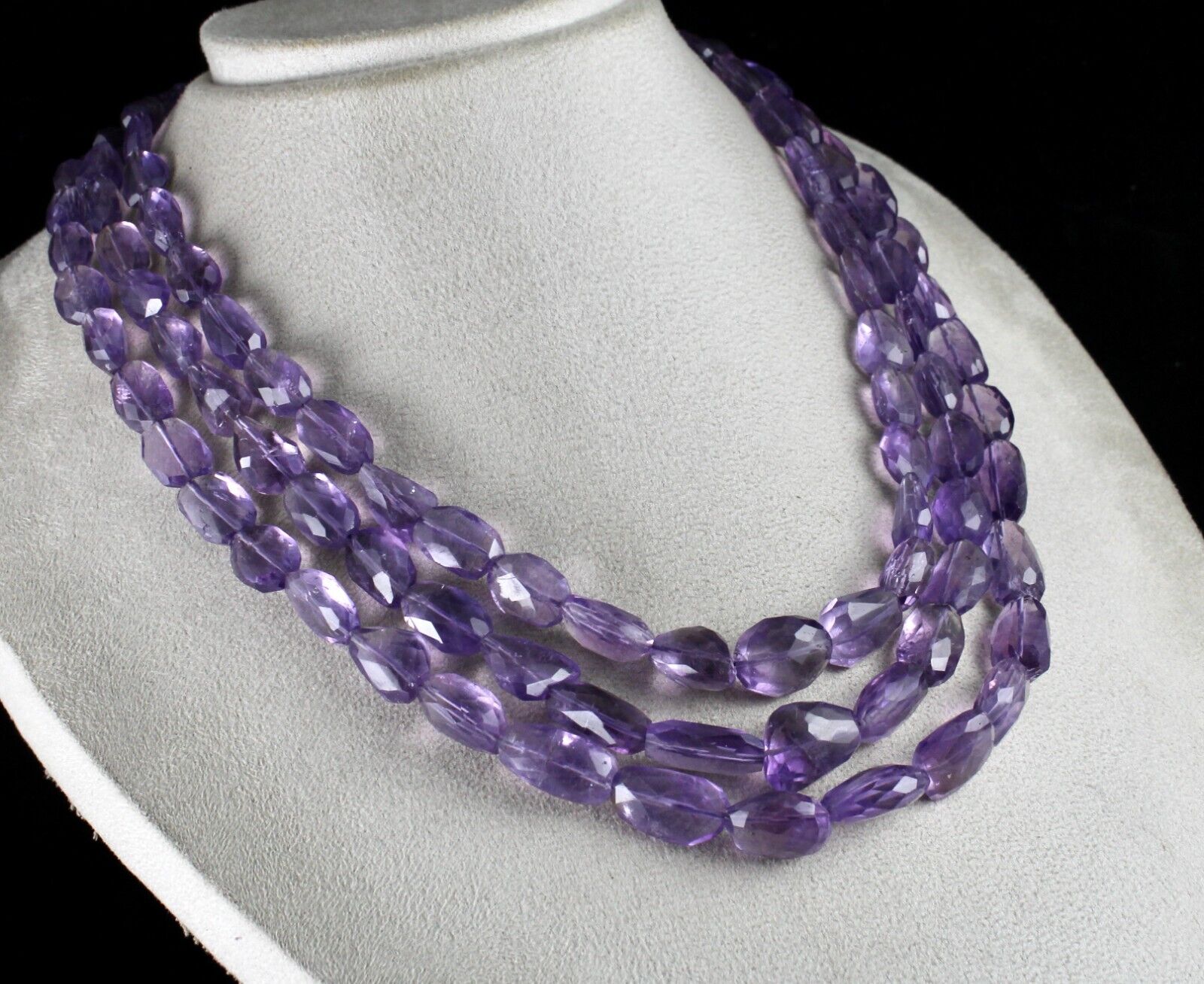 Natural Amethyst Beads Faceted Tumble 3L 861 Ct Purple Gemstone Fashion Necklace