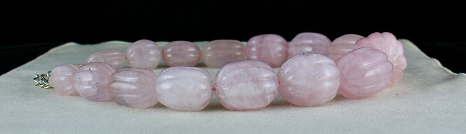Rose Quartz Carved Beaded Necklace 1 L 1955 Carats Natural Gemstone Silver Clasp