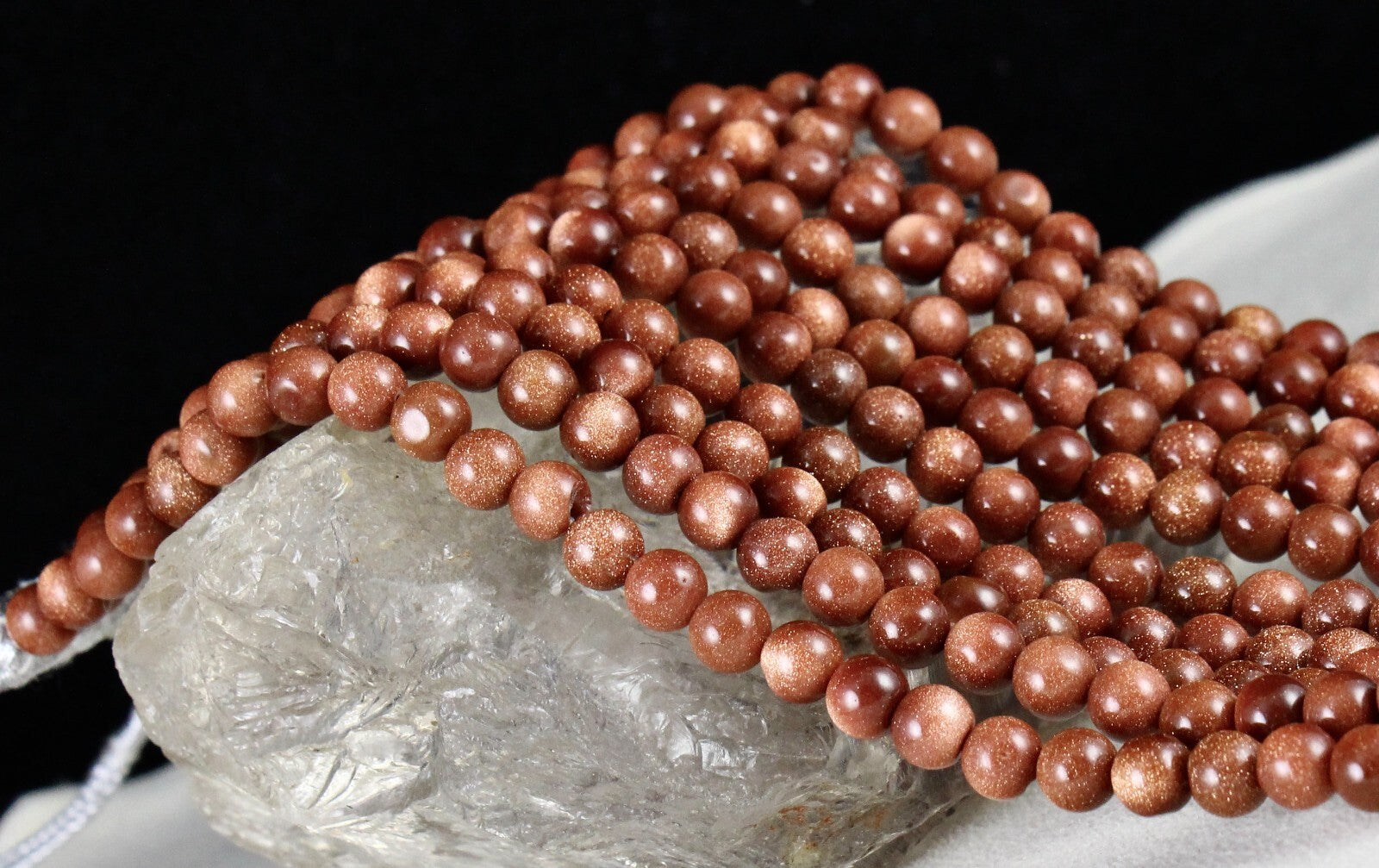 Gold Sun Sitara Sunstone Necklace 5 L 757 Ct Round Beads Semi Precious Gemstone