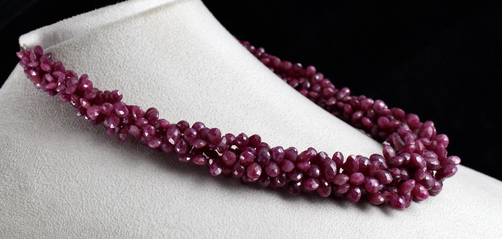 Certified Natural Ruby Teardrop Beads 768 Ct Sterling Silver Necklace For Women