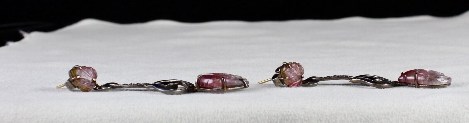 Natural Multi Tourmaline Carved Diamond 18K Gold Silver Victorian Fine Earring