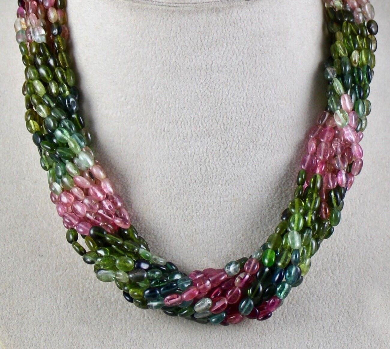 NATURAL MULTI TOURMALINE BEADS CABOCHON 650 CARATS GEMSTONE SILVER NECKLACE