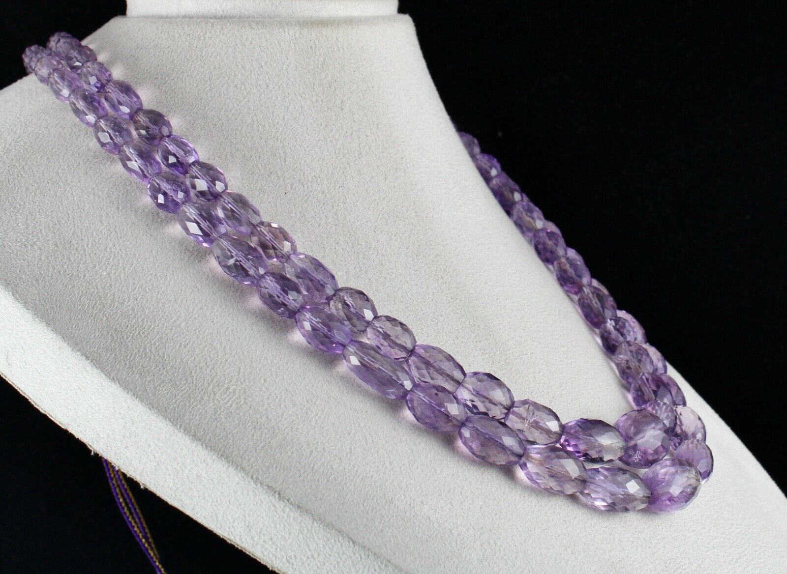 NATURAL AMETHYST BEADS OVAL FACETED 2 LINE 843 CARATS GEMSTONE FASHION NECKLACE