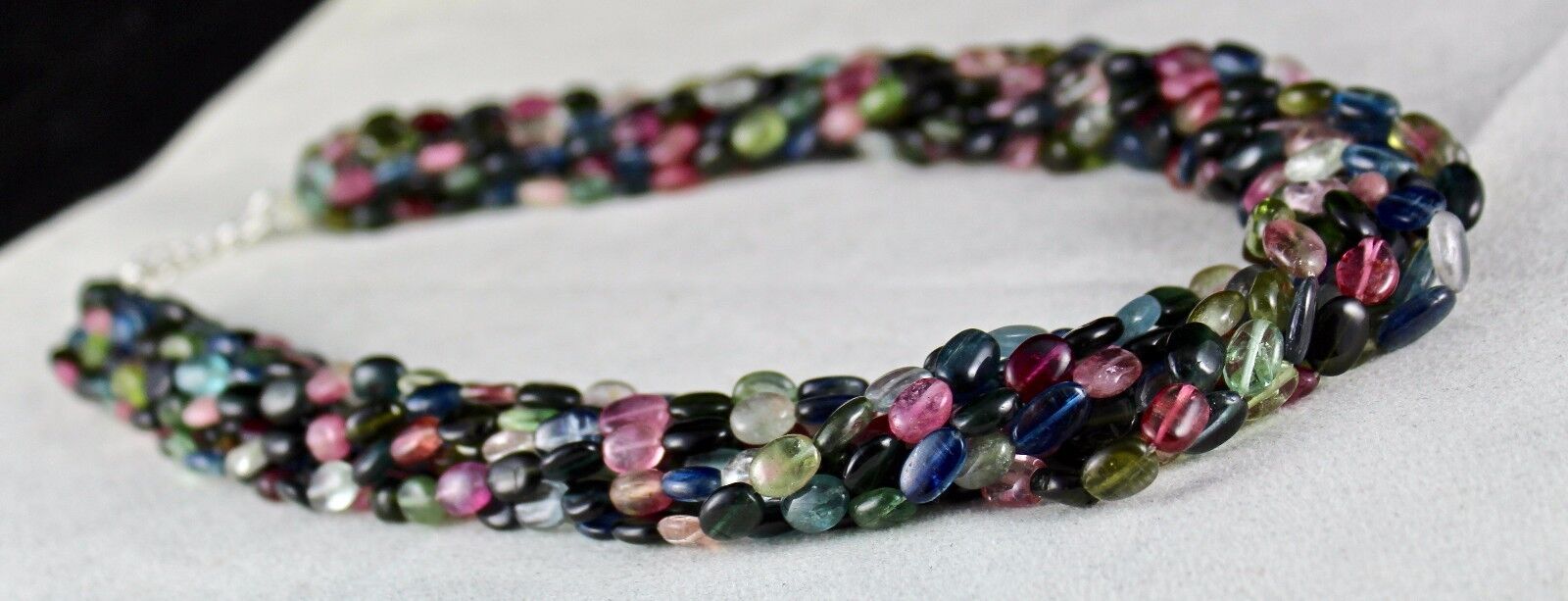 Natural Multi Tourmaline Cabochon Beads 10 L 985 Ct Gemstone Silver Necklace