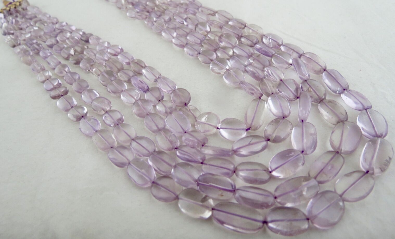 NATURAL PINK AMETHYST BEADS CABOCHON 5 LINE 689 CARATS GEMSTONE NECKLACE
