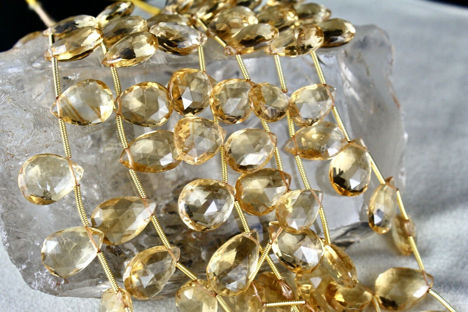 Yellow Natural Citrine Teardrop 3 L 810 Ct Gemstone Fashion Statement Necklace