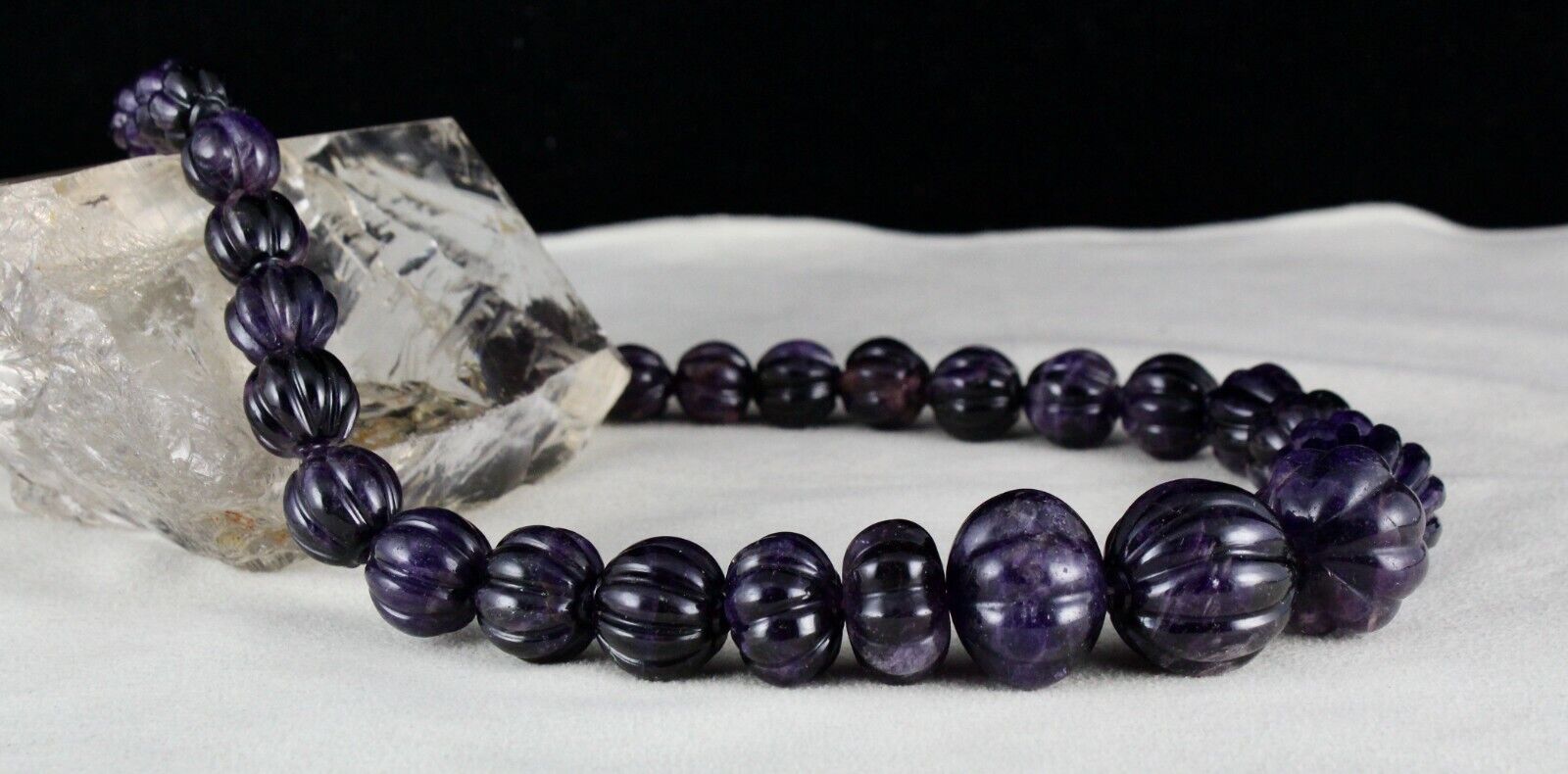 Natural Amethyst Carved Melon Bead 23mm 810 Cts Gemstone Silver Fashion Necklace
