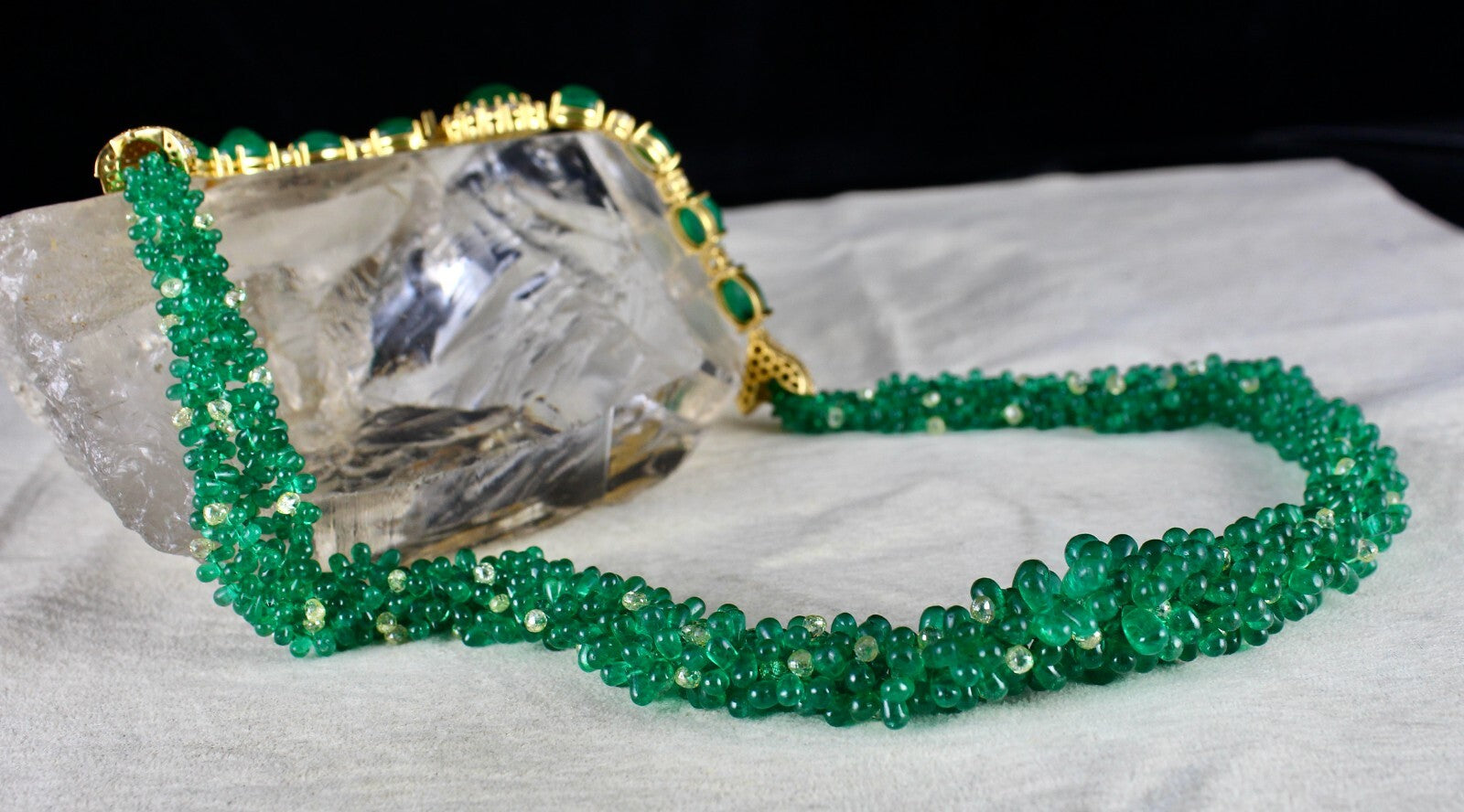 Certified 18k Gold Natural Zambian Emerald 306.7ct Diamond Necklace For Wedding