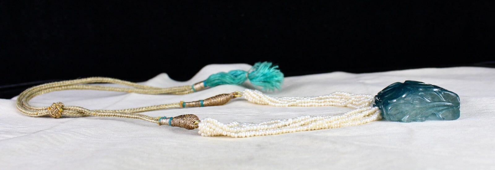 Certified Natural Blue Aquamarine 176.20 Ct Pearl Antique Necklace For Women