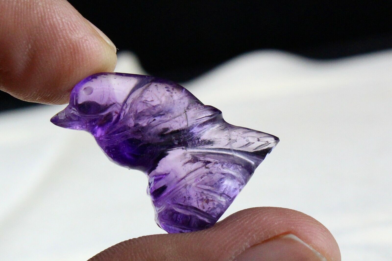 NATURAL BRAZILIAN AMETHYST 27 MM CARVED BIRD 39 CARATS GEMSTONE PENDANT DESIGN