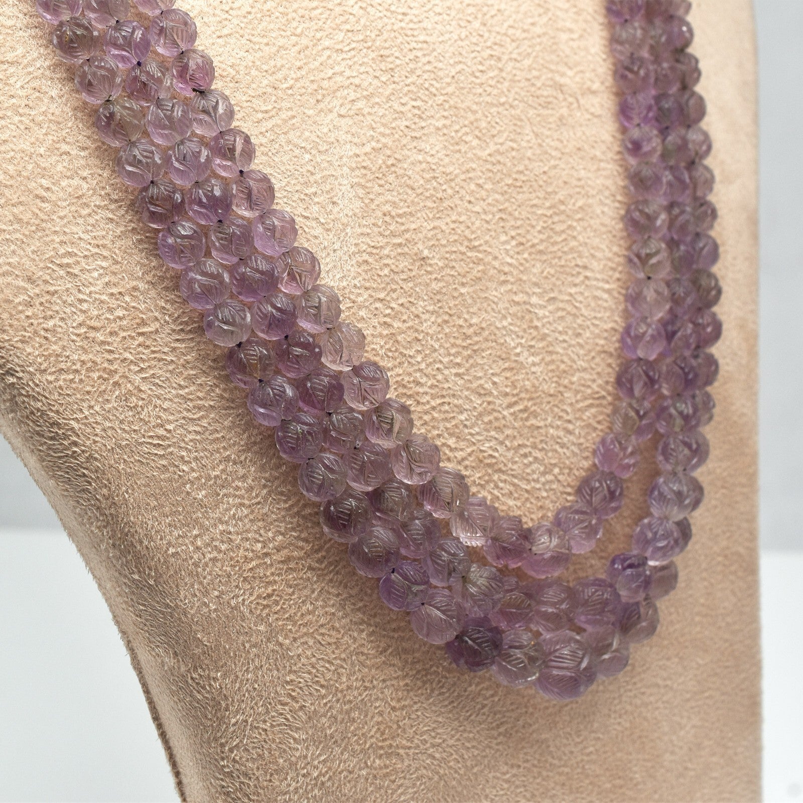 Vintage Natural Amethyst Beads Necklace Engraved 417 Ct Purple Gemstone