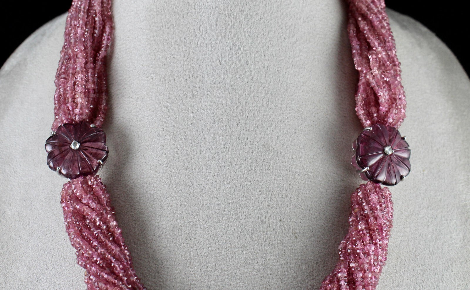 Certified Natural Pink Tourmaline 878ct Carved Sterling Silver Necklace