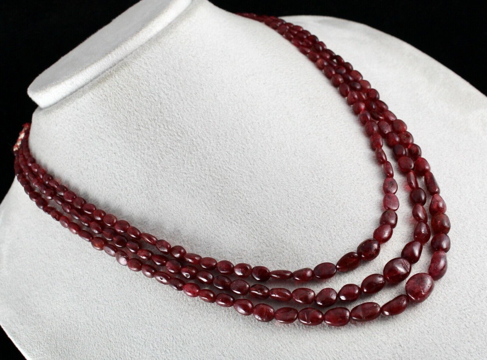 Natural Red Spinel Beaded Necklace 3 Line 313 Carats Gemstone Precious String