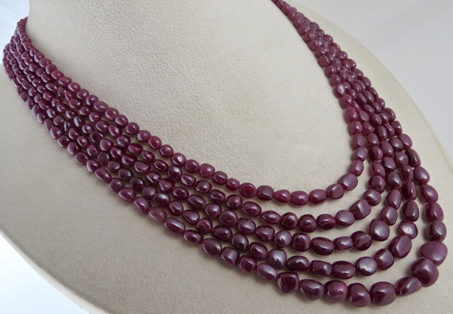 NATURAL RUBY BEADS LONG 5 LINE 540 CARATS PRECIOUS GEMSTONE NECKLACE FOR LADIES