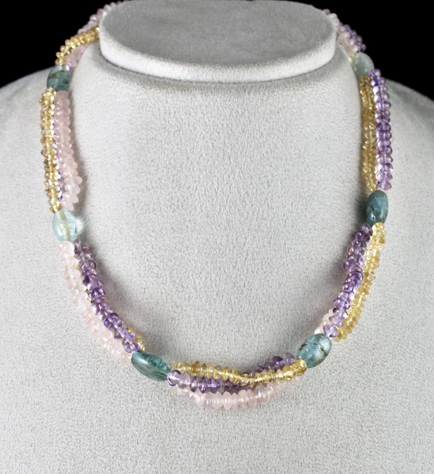 Natural Aquamarine 233ct Citrine Amethyst Rose Quartz Beads Necklace