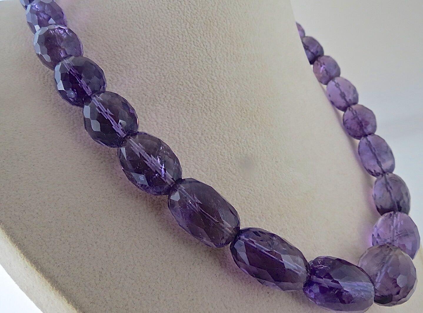 Natural Amethyst Beads Faceted Oval 812 Ct Big Purple Gemstone Silver Necklace